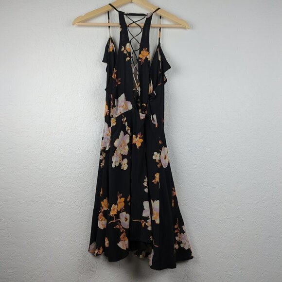 UO Kimchi Blue Sabina Floral Ruffle Wrap Lace Up Mini Dress Est. Size Small - Picture 10 of 11